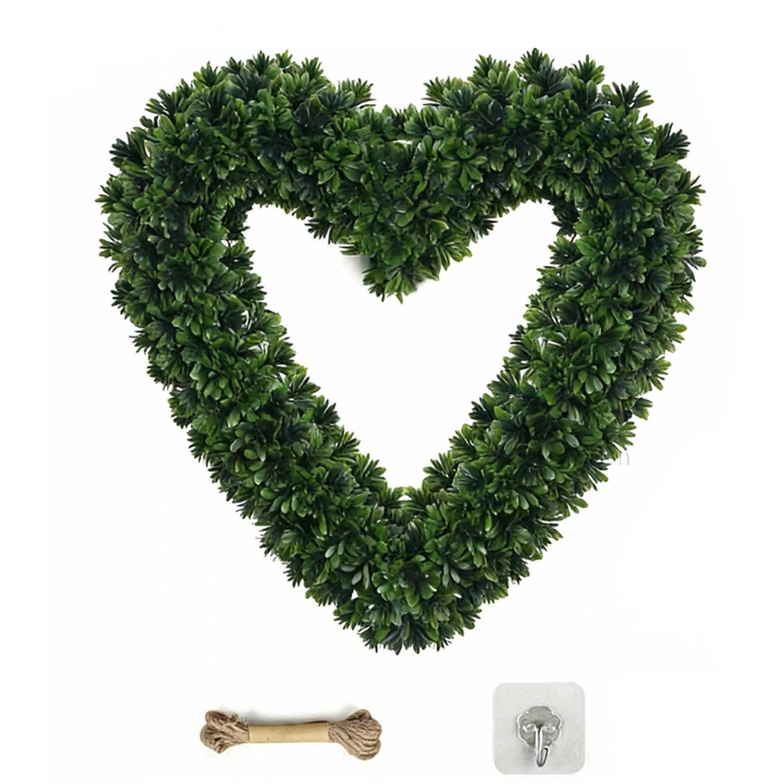 

Heart Love Garland Wall Hanging Sign Artificial Greenery Yard Signs for Home Wall Window Farmhouse Hanging Decoration темно-зелений колір