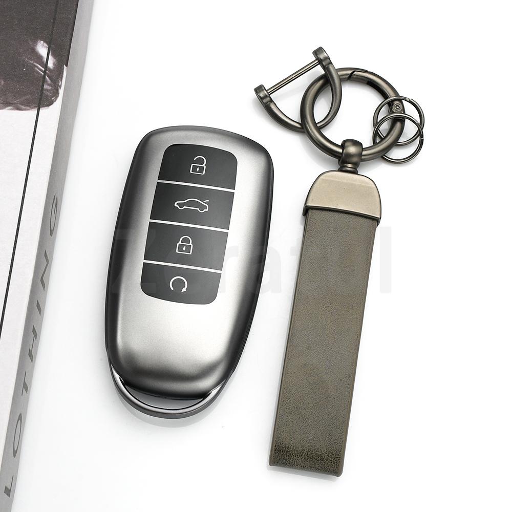 Gun Grey Tpu Auto Shell Fob Accessories For Chery Tiggo 8Plus New 5 Plus 7Pro Omoda 5 Tiggo 8 Pro Car Key Case Cover Keychain