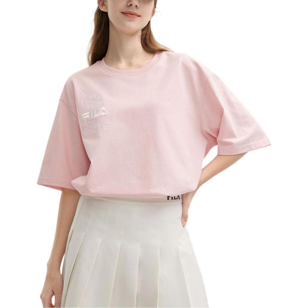 Fila Dopamine Embroidered Cat Dog Comfortable Casual Short Sleeve T-Shirt Unisex Tops Breezy-Pink F11U429102F-PK