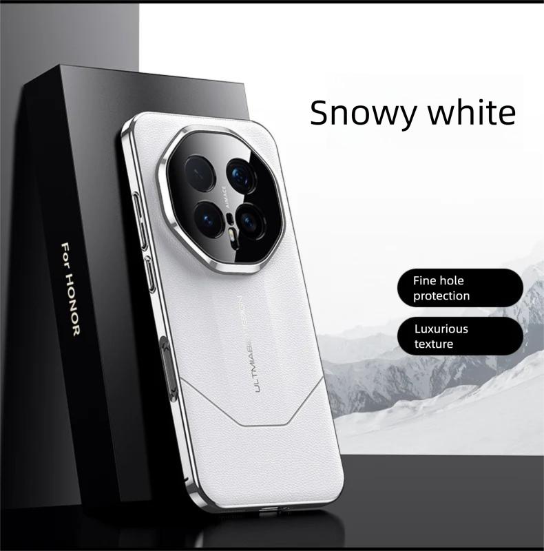 Premium Business Style Vegan Leather Case for Honor Magic 7/8 pro with Plating Frame Camera Lens Holes Cutout Protector