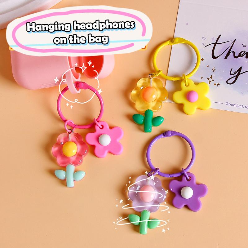 Candy Color Flower Keychain Pendant Sweet Versatile Earphone Case Hanging Decoration Backpack Decoration Accessories Gifts