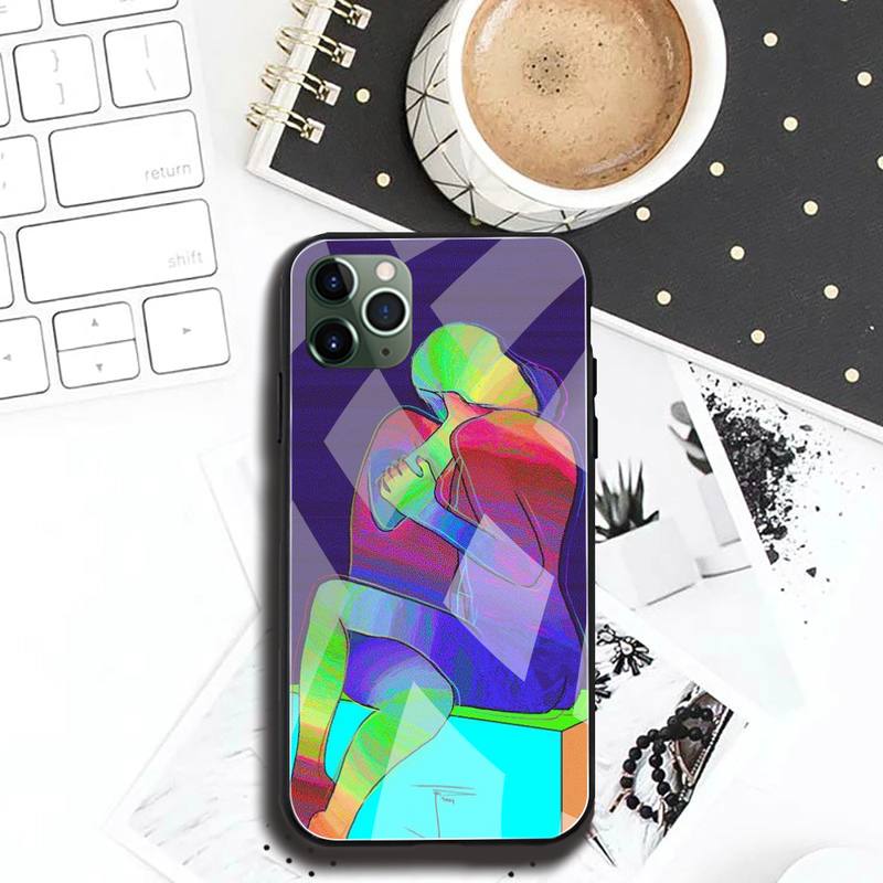Custodia per Telefono Arte Digitale Amore Trippy Psichedelico Vetro Temperato Per iPhone 12 pro max mini 11Pro XR XS MAX 8 X 7 6S 6 Plus SE case