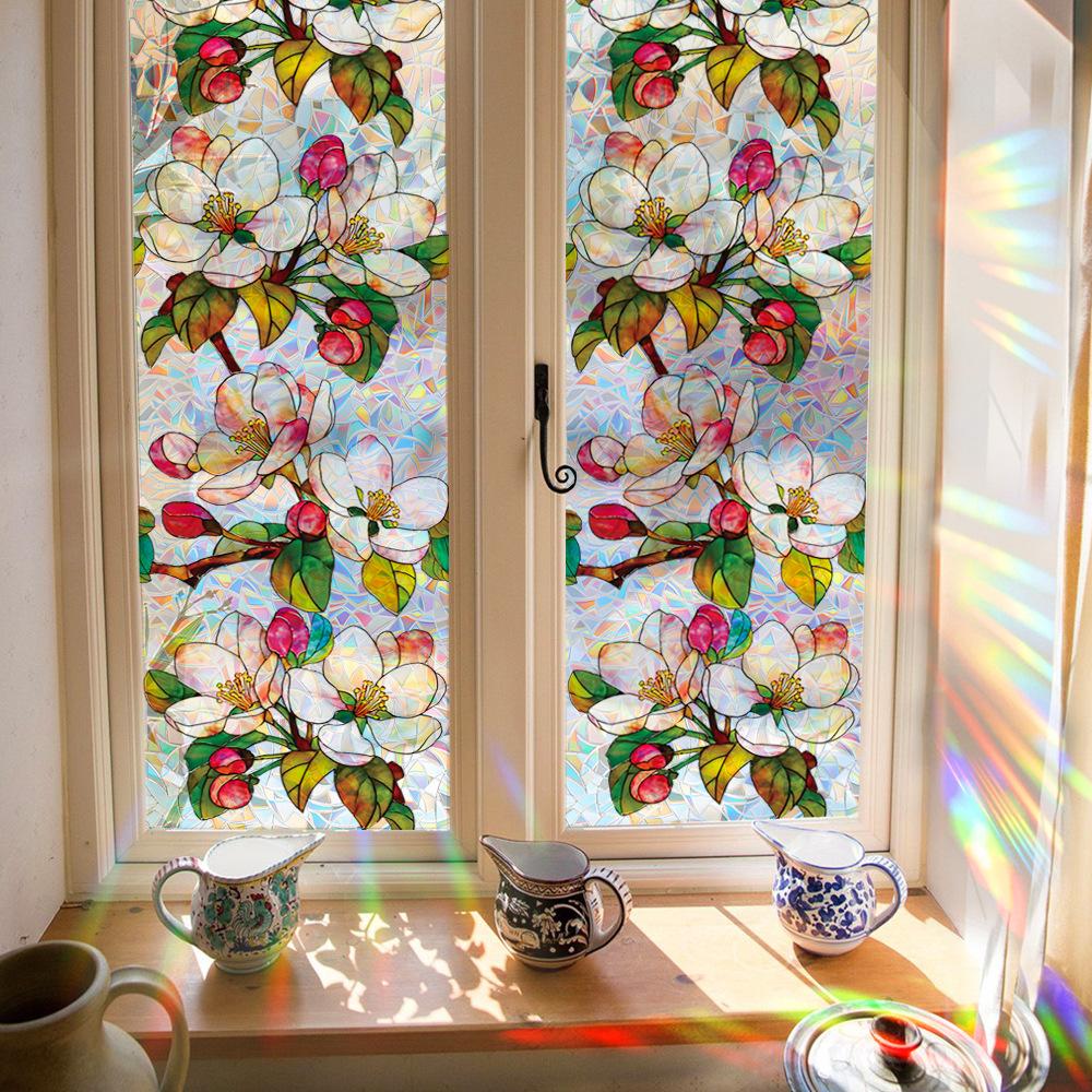 Vibrant Laser-Cut Personalised Magnolia Living Room Window Decorative Static Cling Film