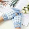 New Autumn and Winter Products, Plus Velvet and Thickened Full-finger Warm Plaid Gloves, Fashionable and Trendy Touch-screen Knitted Gloves