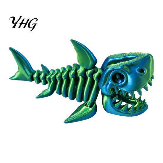 Flexible Shark Bone Figurine 3D Printed Articulated Skeleton Figurine, Pearlescent Joint Decorative Fish Sculpture Toy, Fidget Desk Decor, Gift