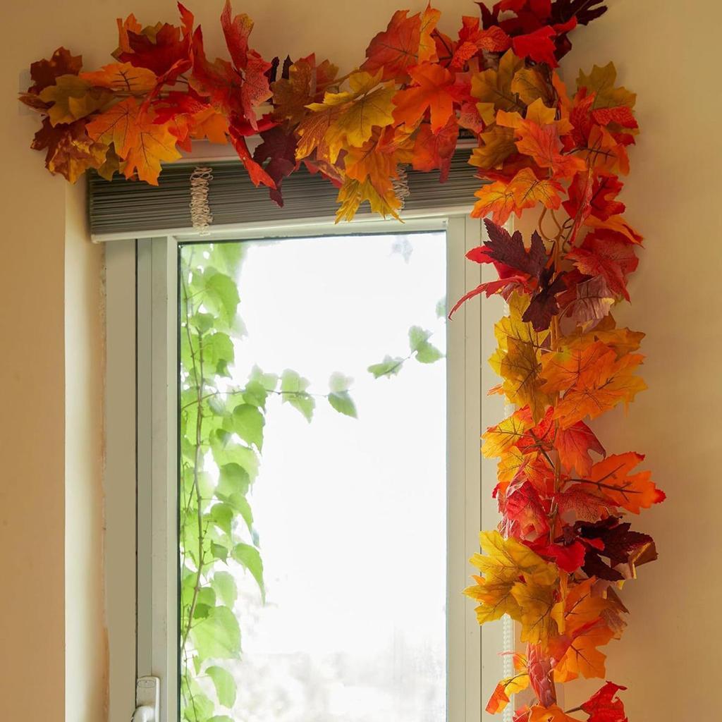 Artificial Fall Leaves Garlands 4Pcs Autumn Fall Thanksgiving Maple Leaves Rattan Halloween Seasonal Harvest Decoration