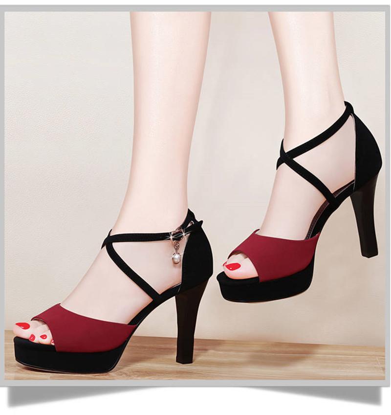 Summer New Women's Heel Sandals Thin Heel One-word Buckle Trend Fashion Women's Shoes