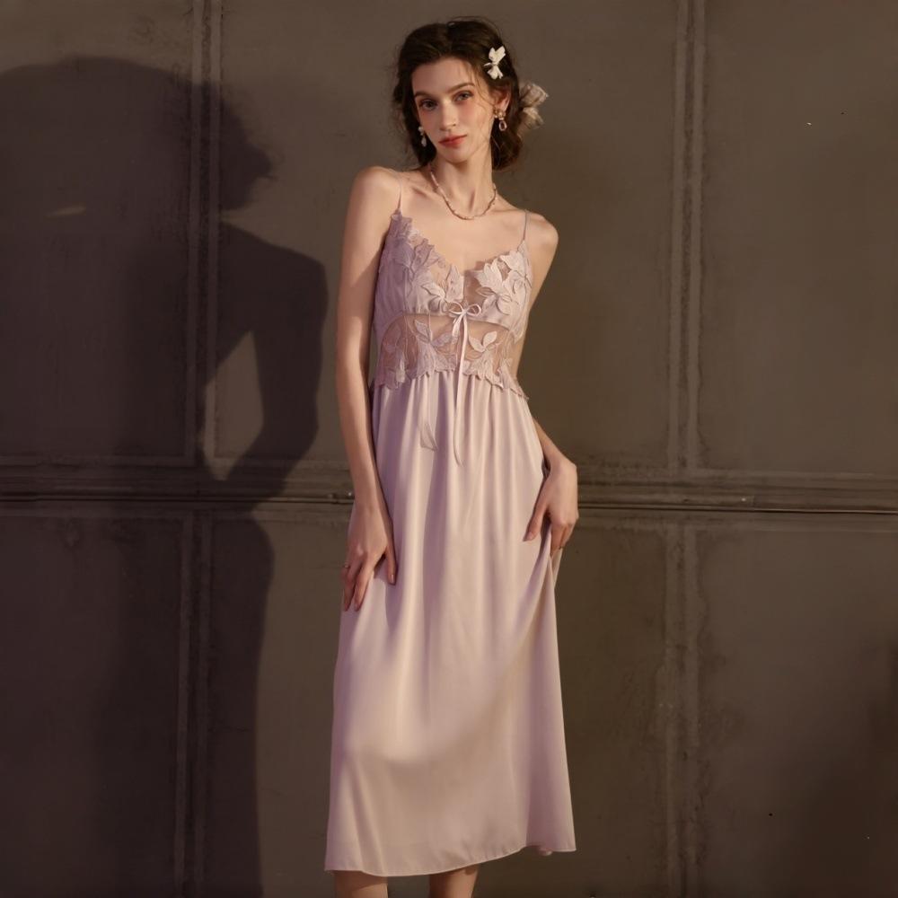 Live Female Xia Bingsi Sexy Pure Desire Pajamas Long Suspender Pajamas Long Skirts Home Clothes Dresses Nightgowns