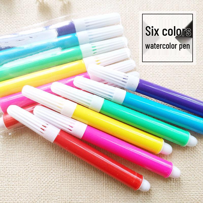6-Color Watercolor Markers & Paint Brushes Set for Kindergarteners