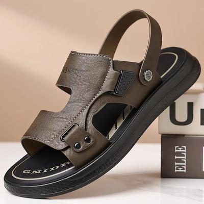 Fashion New Designer Summer Driving Beach Shoes Man Outwear Non-slip Casual Leather Sandals with Soft Soles Solid Color Fashion Slippers