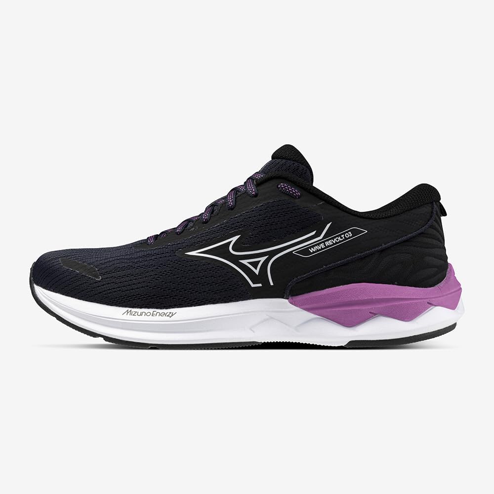 Mizuno Wave Revolt 3 Running Thick Navy X White X Purple 2E Shoes, Jogging, Marathon, Training, Sports, Lightweight, Resilient, Sole, Women's, Pink,