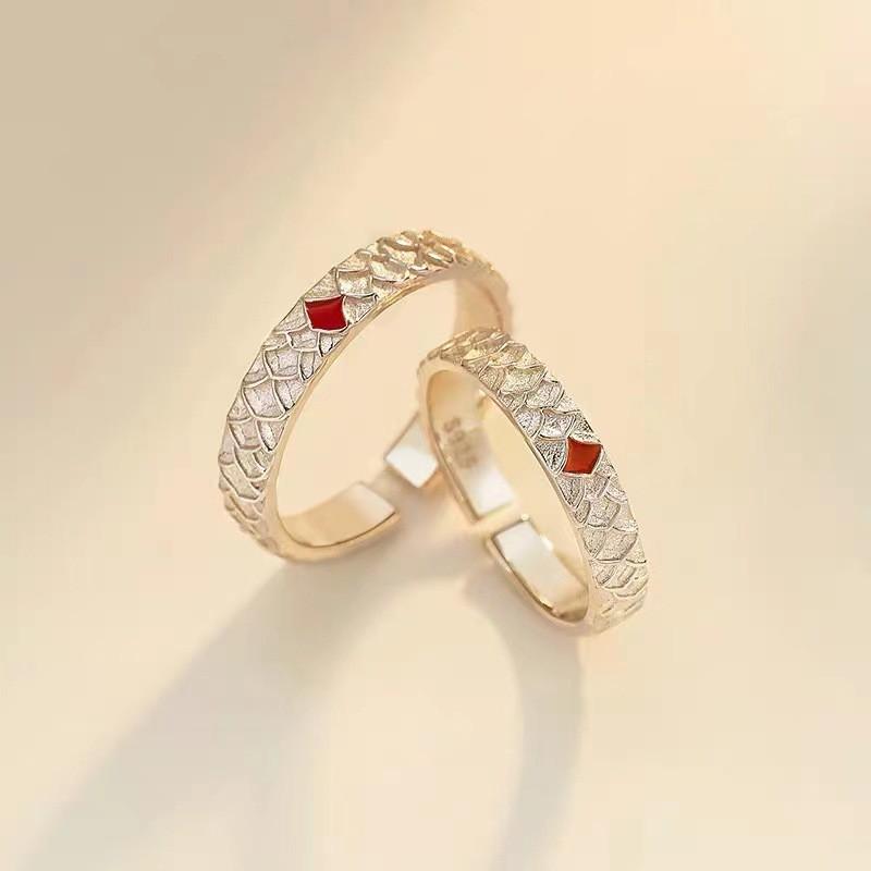 Adjustable Open Ring Set Couples Geometric Vintage Style Plated Romantic Gift Adjustable Open Band