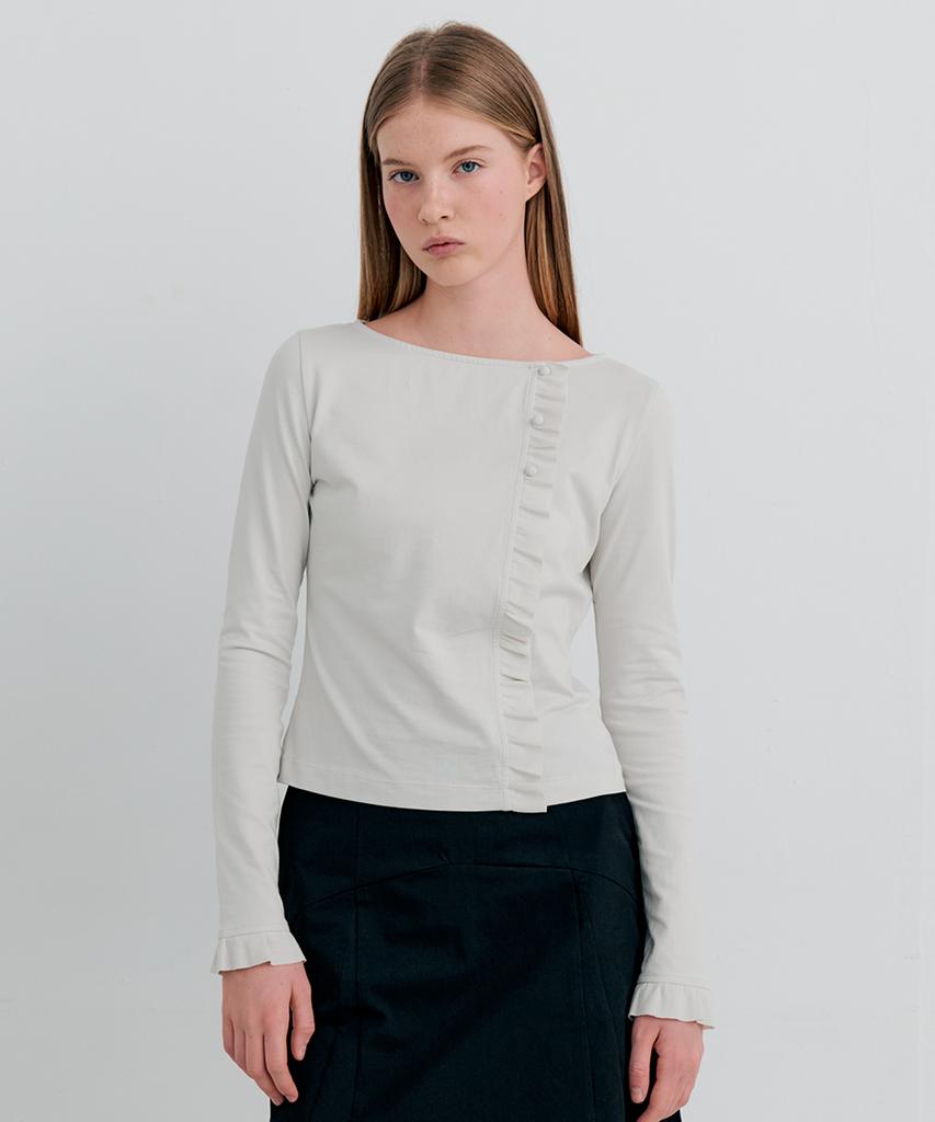 ITOV SEOUL Frill Button T-Shirt Light Beige