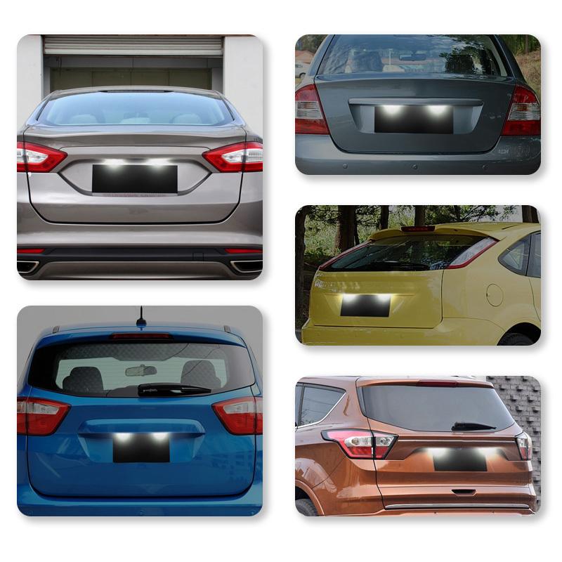For Focus Fiesta Mondeo MK4 Kuga Galaxy S-max C max Mk2 DA3 MK3 MK6 2pcs Canbus LED License Plate Light white 18LED Lamps