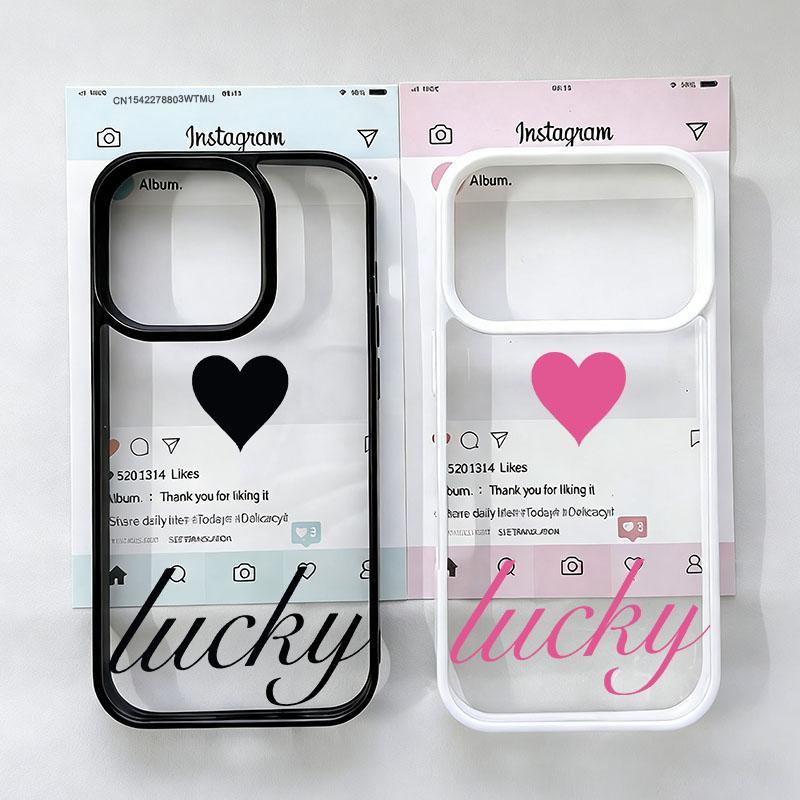 Y2K French Letters Lucky Pink Love Heart Phone Case For iPhone 16 17 Pro 15 13 11 Pro Max 17Air 7 8 14Plus 12 XR X Hard Cover