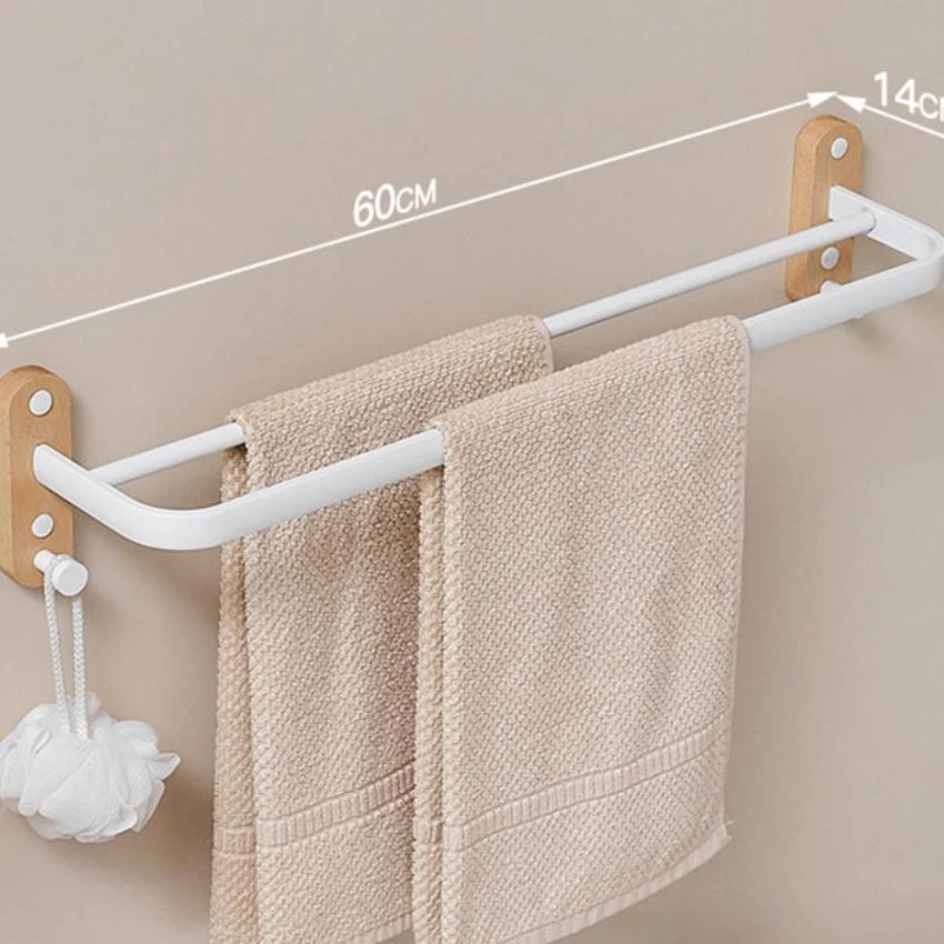 Beech Towel Rack No Punch Bathroom Shelf Toilet Wall Mounted Washroom Storage Organizer Bath Towel Holder Bathroom Accessories