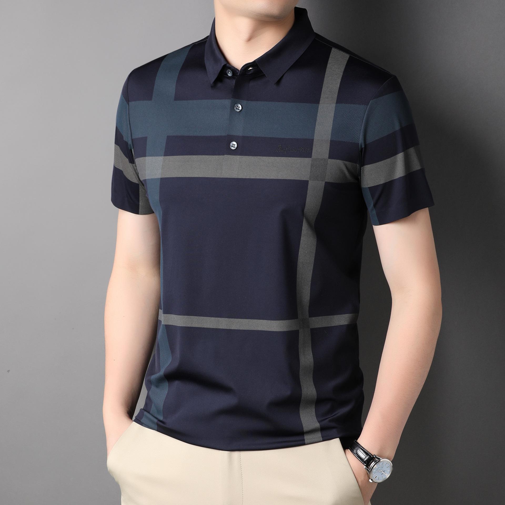 

Летняя футболка с короткими рукавами, мужская одежда в клетку, тонкая одежда с лацканами для молодежи и среднего возраста, одежда для папы, повседневная модная нижняя одежда XXXL