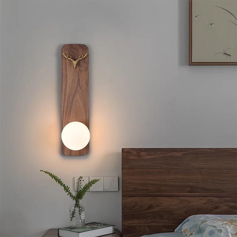 Vintage Walnut Solid Wood Grid Wall Lamp Wabi-sabi style Wall Sconce lights for Bedroom Bedside Living Dining Room