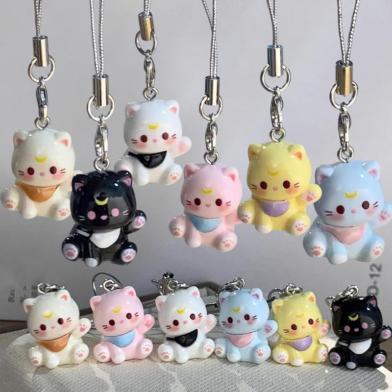 3pcs Fashion New Cartoon Small Cat Cute Keychain Phone Chain Resin Keyring Bag Pendant Couple Key Chains Gifts Women for Jewelry