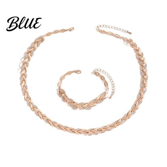 Necklace Bracelet Combo 2Pcs/Set Women Jewelry Set Leaves Shape Rhinestone