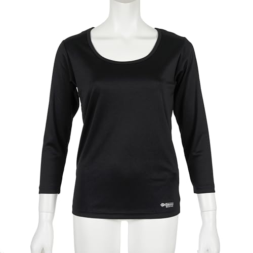 Fukuske Simple [Colantotte: Active] Solid Color 3/4 Sleeve Short Sleeve Inner Top, Promotes Blood Circulation, Women's, Black
