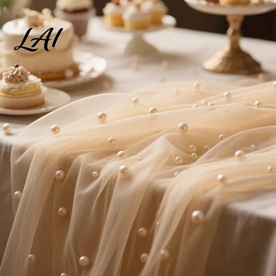 Versatile Table Runner for Holidays Faux Pearl Runner Sheer Tulle Washable Dining Room Elegant Overlay Weddings Holiday Parties Dreamy Decor
