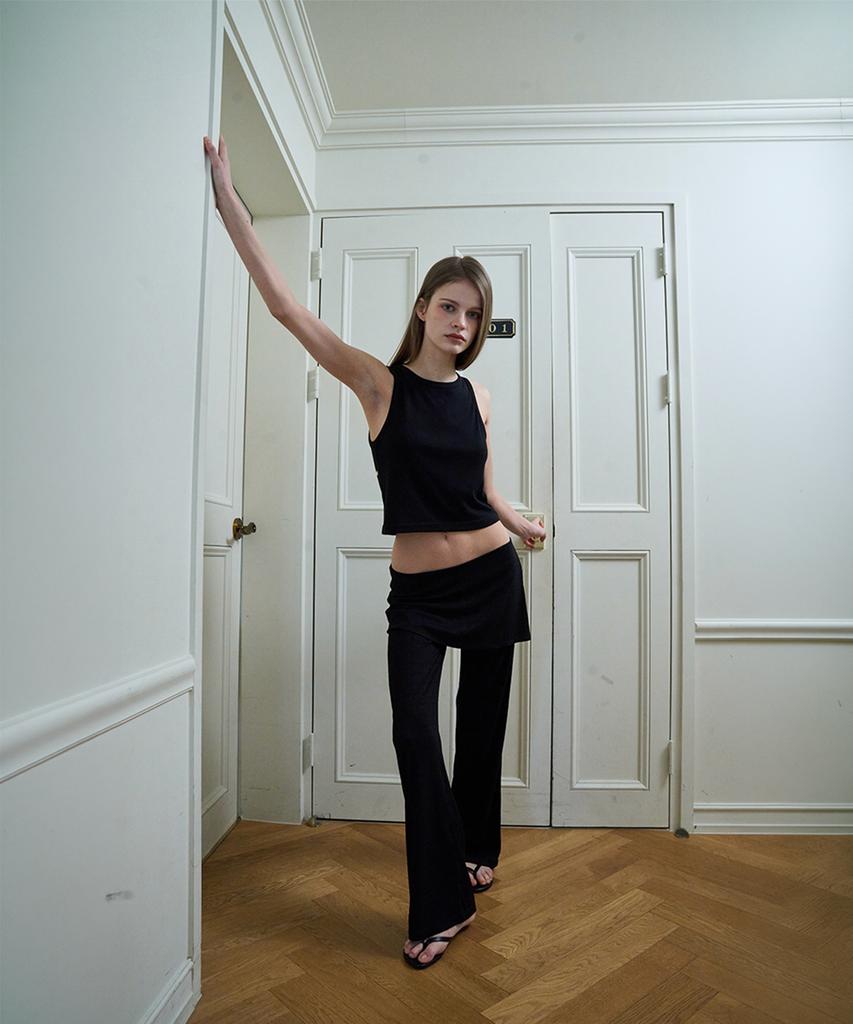 Onyueooun Rib Layered Skirt Trousers (Black)
