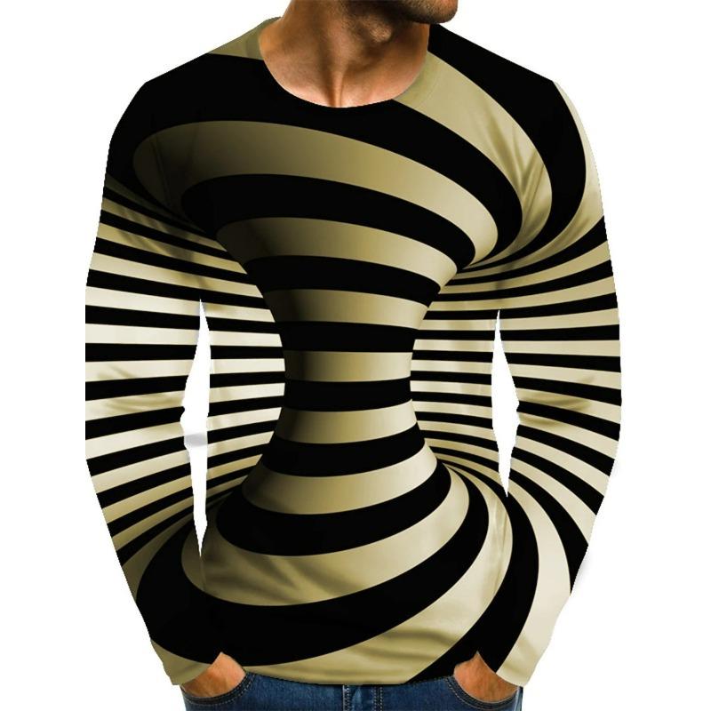 Spring and Autumn Men's 3D Three-dimensional Pattern Men's Casual Crew Neck Straight Long Sleeve T-Shirt