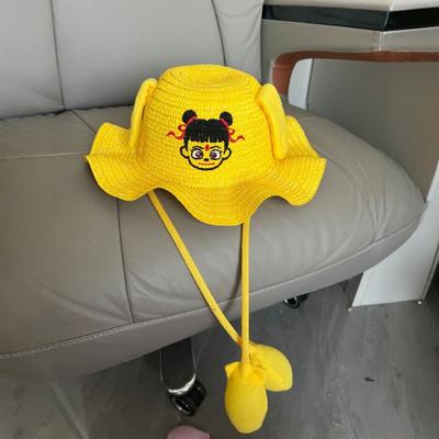 Moving Rabbit Ears Straw Hat Cute Cartoon Children's Hat Summer Outing Visor Fisherman Hat