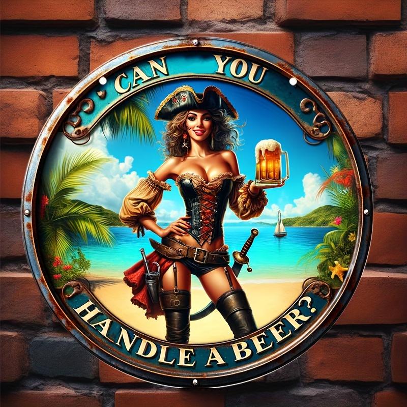 1 Stück, rundes Holzschild im Vintage-Stil – 20,3 x 20,3 cm, skurriles Willkommensschild mit Biermotiv für Haustür, Männerhöhle, Zimmer, Wand, Haus, Bar, Garten und Hof