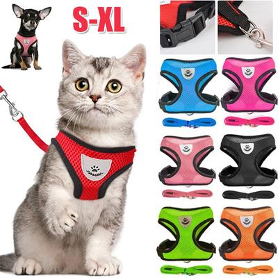 Katzen- und Hundegeschirr mit Leine, verstellbare Weste, Polyester-Mesh, atmungsaktive Haustierweste, Seilleinengeschirre, reflektierendes Sti für kleines Haustierzubehör