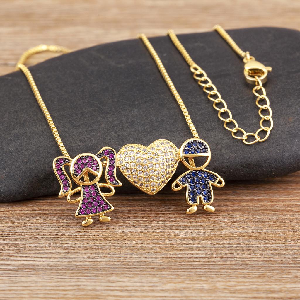 Nidin New Trendy Love Heart Shape Girl Boy Shine Zircon Pendant Necklace For Women Female Chain Choker Jewelry Mother's Day Gift