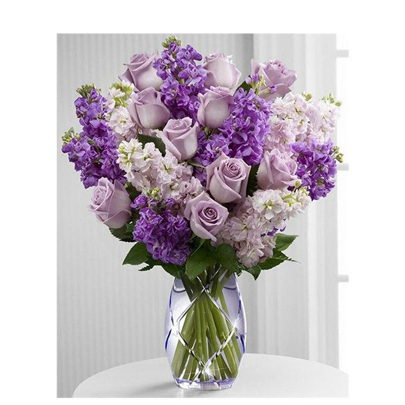 Diamond Painting Flowers Full Drill Round Diamond Embroidery Purple Lavender Picture Of Rhinestones Home Decor