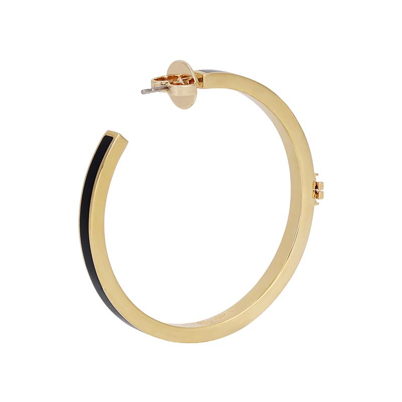 Tory Burch Logo Brass Enamel Crystal Earrings Women earrings Black 157204720