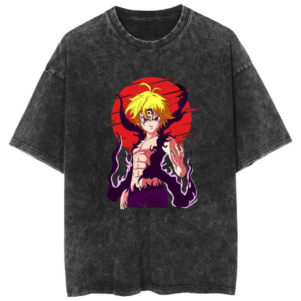 Hot Washed T-shirt "The Seven Deadly Sins" - Cartoon Loose Couple Short Sleeve Shirt