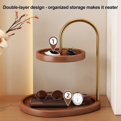 Stojan na náhrdelníky a náramky 2patrový dřevěný stojan na šperky s přihrádkami Retro patrový organizér na náhrdelníky, náramky, náušnice