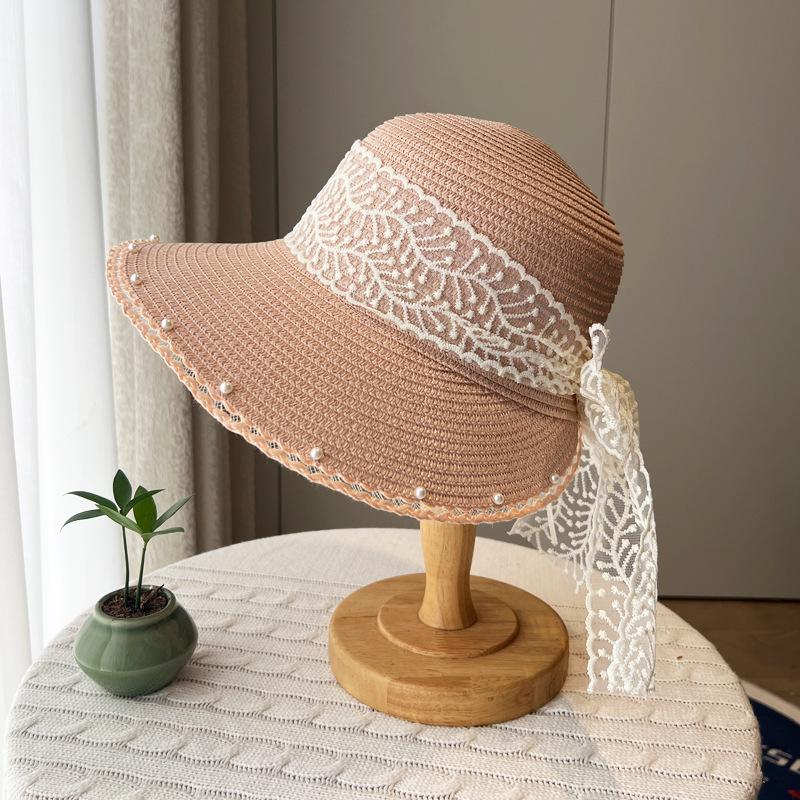 New Straw Hat Women's Big Eaves Seaside Sunshade Sunscreen Beach Hat Fashion Lace Bow Sun Hat