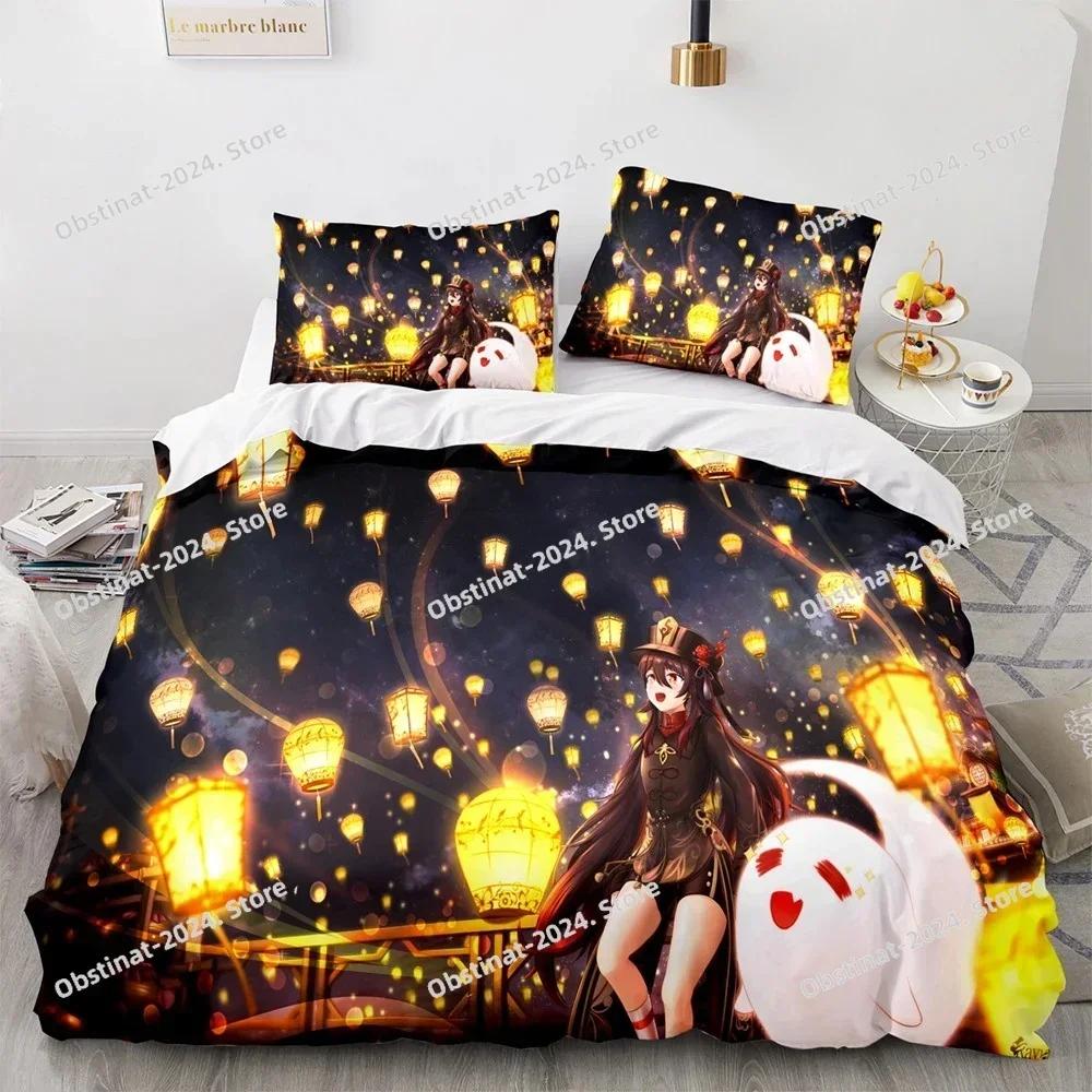 3D Genshin Impact Anime Game Bedding Set Printed Comforter Quilt Bed Cover Duvet Cover Pillow Case 3 Pieces Sets Kids Adult Size