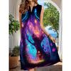 Robe Mi-longue Imprimé Arbre Enchanté pour Femme - Sans Manches, Col Rond, Fendue - Convient pour les Vacances d'Été à la Plage