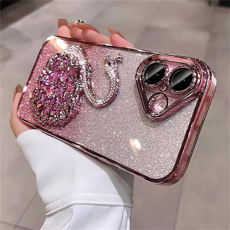 Luxury Plating Bling Glitter Gradient Diamond Swan Quicksand Phone Case For iPhone 15 12 13 14 16 Pro Max Plus Shockproof Cover