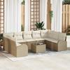 VidaXL 10-Piece Garden Sofa Set with Beige Cushions Poly Rattan 3346211