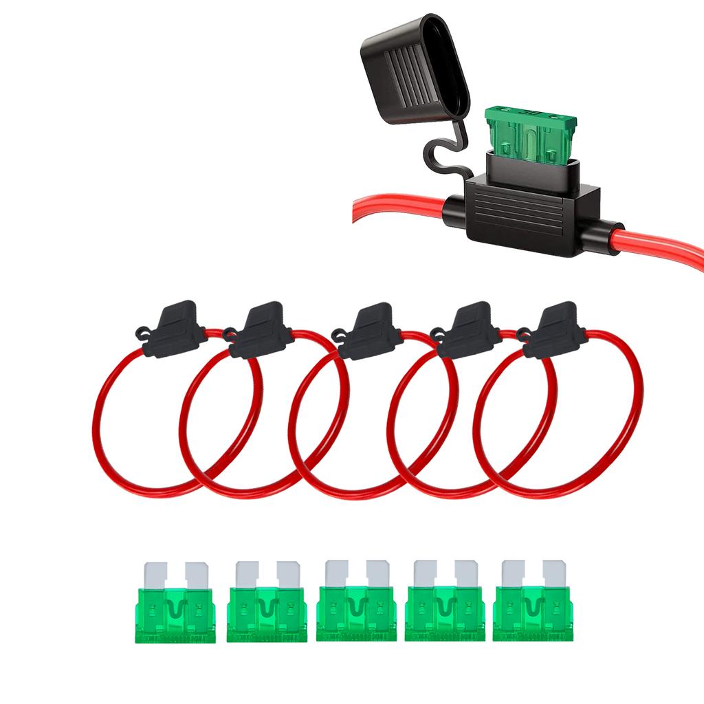 5Pcs 14 AWG Inline Fuse Holder Kit Waterproof 12V Automotive Blade Fuse 15A Fuses for Car Boat Marine RV Truck 12V Relay Harness