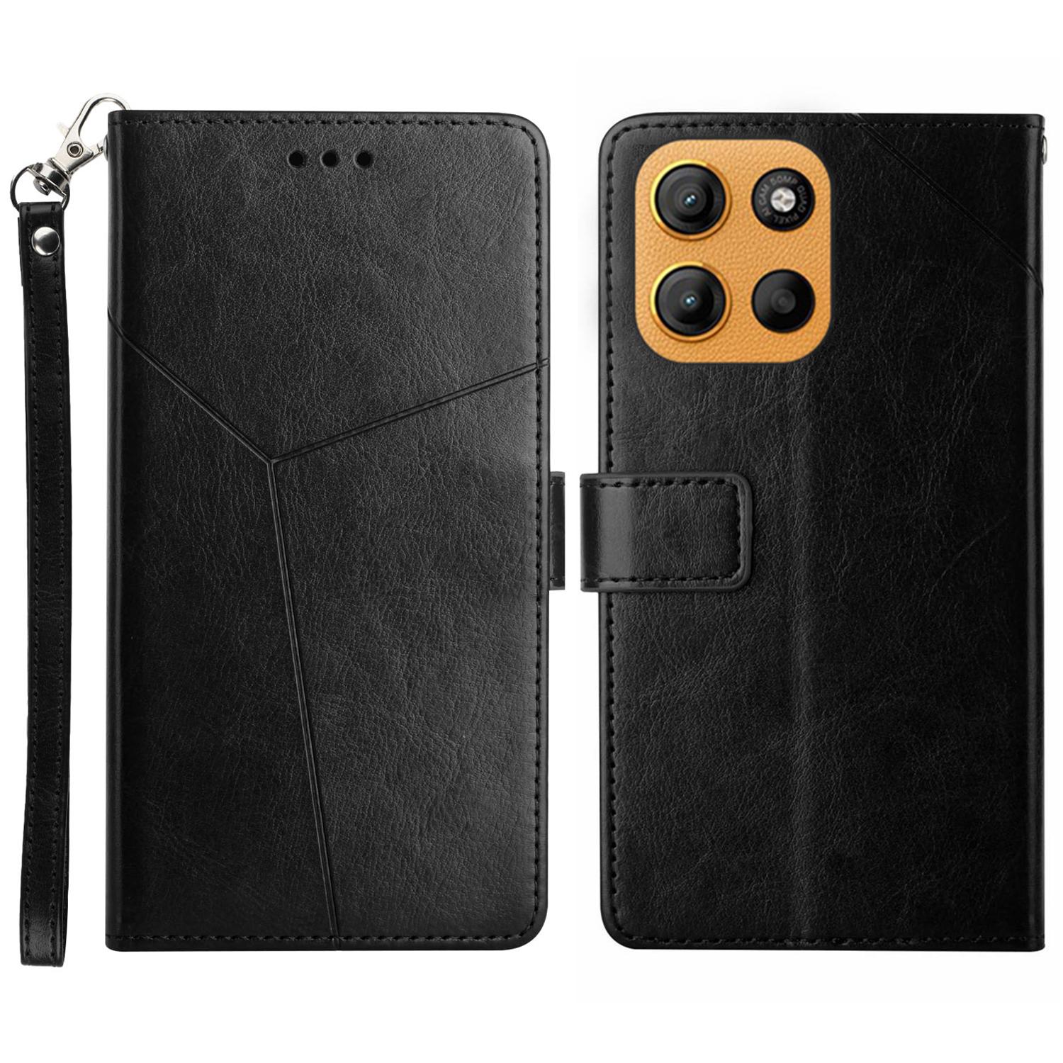 

For Motorola Moto G Stylus 5G (2025) Case with Wrist Strap Y Shaped Lines Imprint Leather Phone Cover A