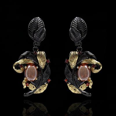 New Exaggerated Black Gold Two-tone Earrings 925 Creative Flower Texture Earrings Jewelry Gift Wedding Party Engagement