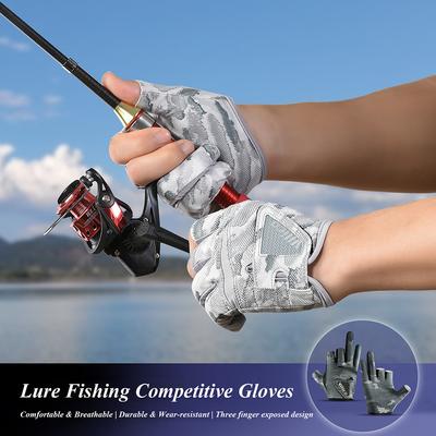 Guanti da pesca con esche Guanti antiscivolo a tre dita Guanti traspiranti Protezione solare Guanti sottili Attrezzatura da campeggio Escursionismo Pesca