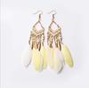 Bohemian Blue Tassel Feather Earrings in Ethnic Yunnan Style