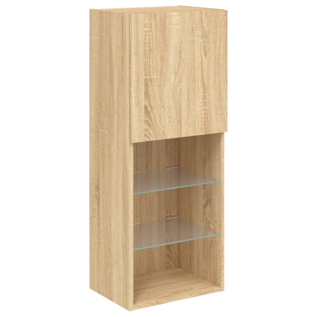 Wand-TV-Sideboard für das Wohnzimmer, 3 offene Fächer und 1 Fach mit Tür, vielseitiger Wandschrank, 40,5x30x102 cm