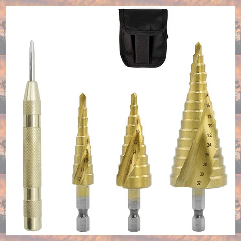 

2025 Trend Spiral Stepped Drill Hexagon Handle 4PC Hexagon Stepped Drill Punching Suit Is Suitable For Plastic And Metal Plates золотой