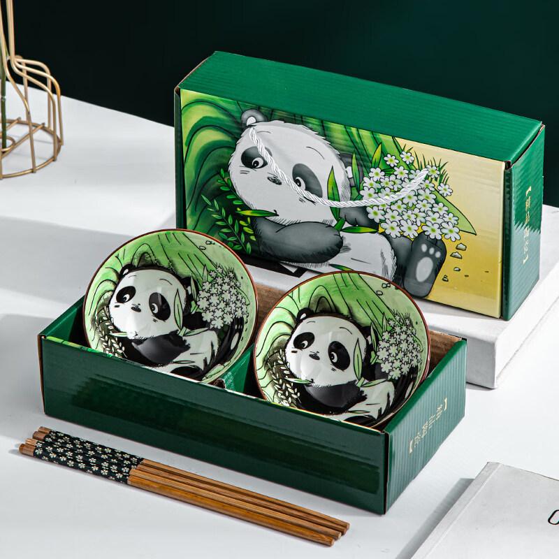 Керамическая миска и палочки для еды в подарочном наборе «Панда»