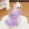 Bow Plaid Summer Dog Skirt Polyester Pet Clothing New Puppy Princess Dress  for Cats Kitten